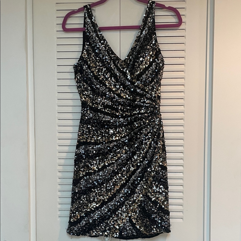 Camille La Vie Black and Silver Sequin Mini Dress